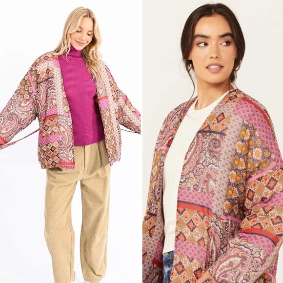 NEW Molly Bracken Fuchsia Livia Quilted Jacket S Boho Cottagecore Shaket Warm - Picture 13 of 13